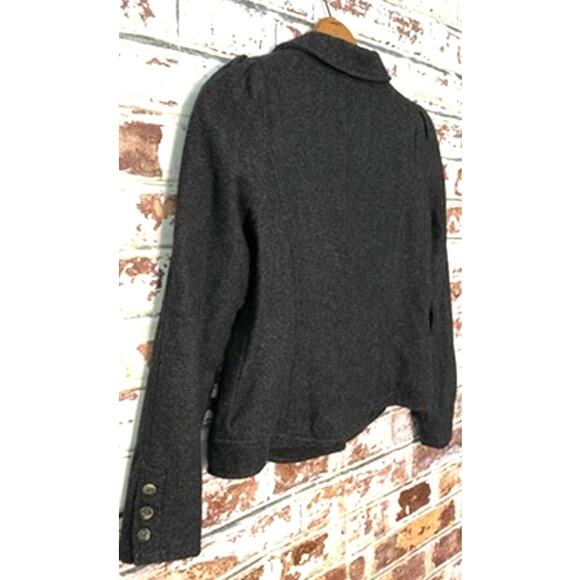 Free People Charcoal Gray Herringbone Gathered Puff Shoulder Wool Blend Jacket - Picture 15 of 16